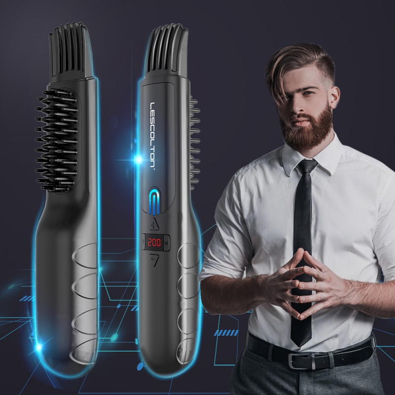Cordless Beard Straightener Brush for Men Multifunctional Hair Styler Electric Hot Comb and Beard Straightening Brush Hair Straightening Comb with USB Charge Great for Travel