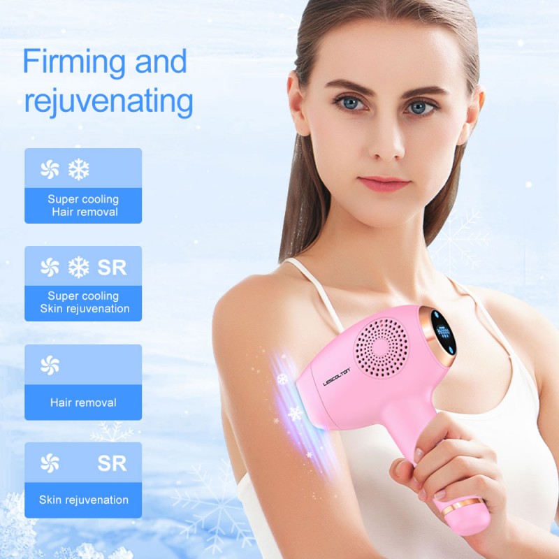 T011C Pink Real Ice Cool Painless Laser Hair Removal Permanent Hair Remover  for Women Body Face
